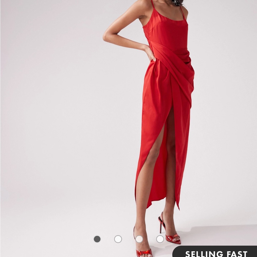 Brand new ASOS satin cami midi dress with drape skirt in red